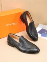 Мужские лоферы Santoni чёрного цвета, артикул 338407
