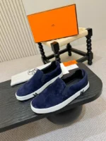 Мужские слипоны Hermes тёмно-синего цвета, артикул 338793