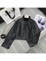 Женская кожаная куртка Loewe чёрного цвета, артикул 340428