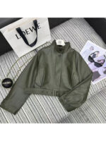 Женская кожаная куртка Loewe зелёного цвета, артикул 340429