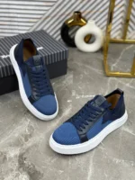 Мужские кеды Zegna голубого цвета, артикул 340395