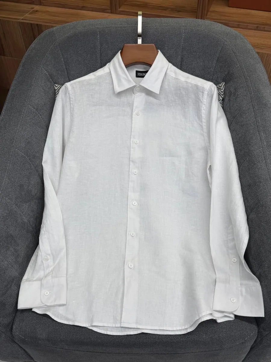 344362_1 Мужская рубашка Zegna белого цвета, артикул 344362