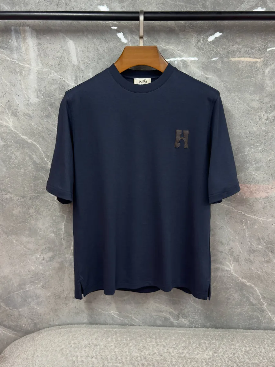 344604_1 Мужская футболка Hermes тёмно-синего цвета, артикул 344604