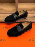 Мужские лоферы Hermes чёрного цвета, артикул 343518