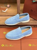 Мужские лоферы Loro Piana голубого цвета, артикул 343679