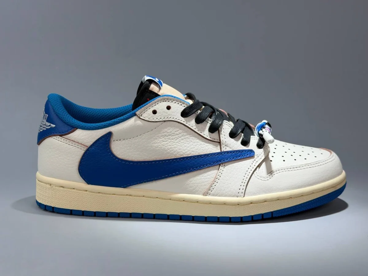 Кеды NIKE Air Jordan 1 Retro Low OG SP x Fragment Design x Travis Scott Sail Military Blue — изображение 2