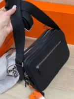 Мужская сумка мессенджер Hermes чёрного цвета, артикул 345039 — фото 3