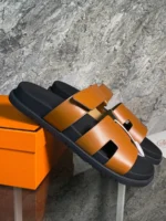 Мужские шлепанцы Hermes коричневого цвета, артикул 345726 — фото 4