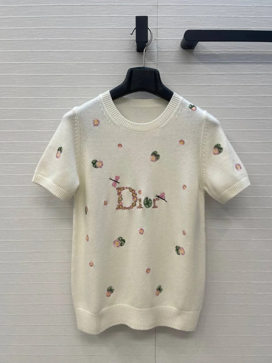 345866_1 Женская футболка Dior белого цвета, артикул 345866