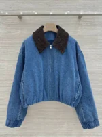 Женский бомбер Bottega Veneta синего цвета, артикул 346067