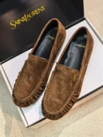 Женские лоферы Saint Laurent коричневого цвета, артикул 346756