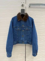 Женская джинсовая куртка Saint Laurent синего цвета, артикул 346793