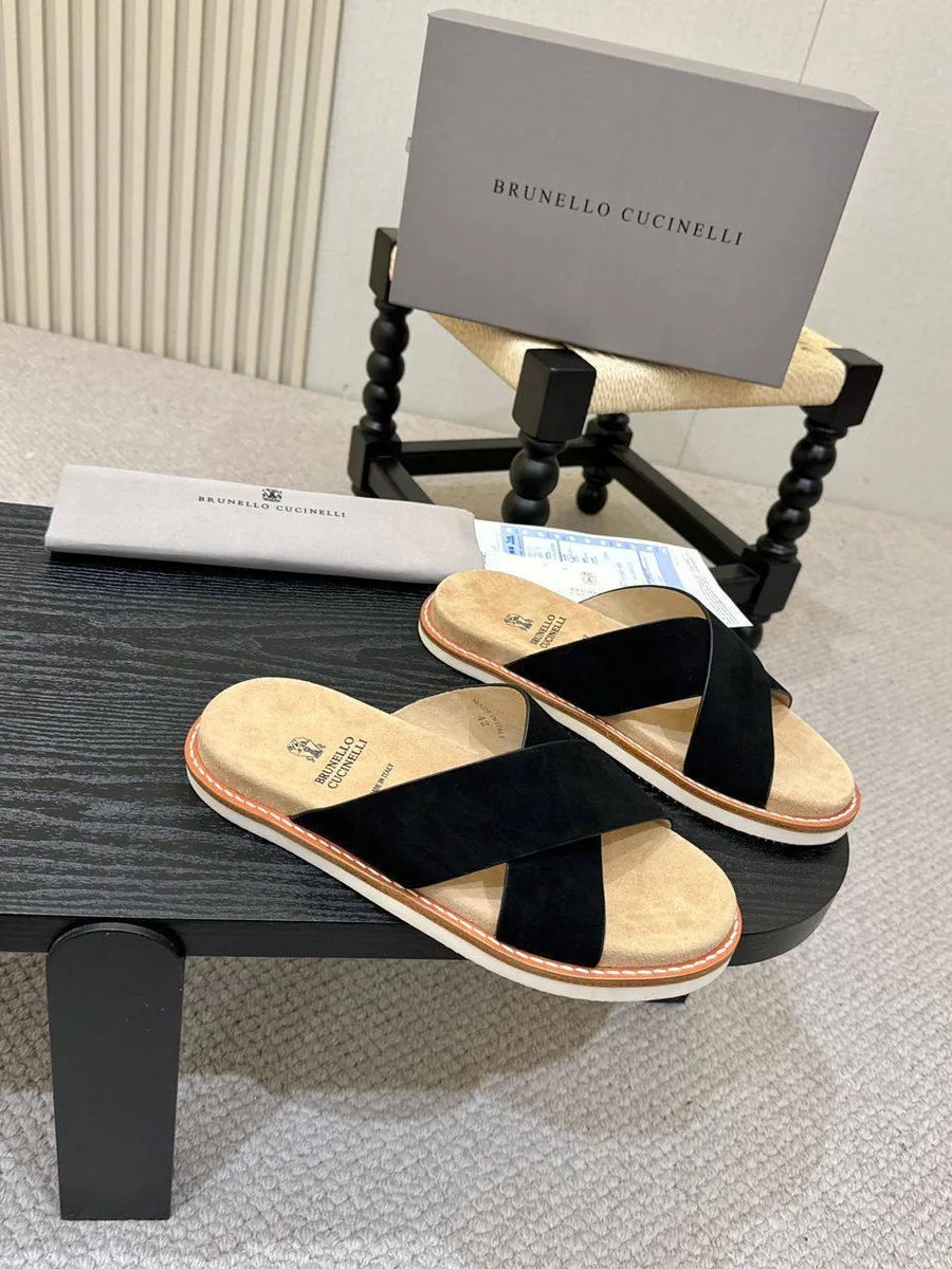 346823_1 Мужские шлепанцы Brunello Cucinelli чёрного цвета, артикул 346823