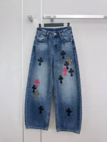 Женские джинсы Chrome Hearts синего цвета, артикул 347000