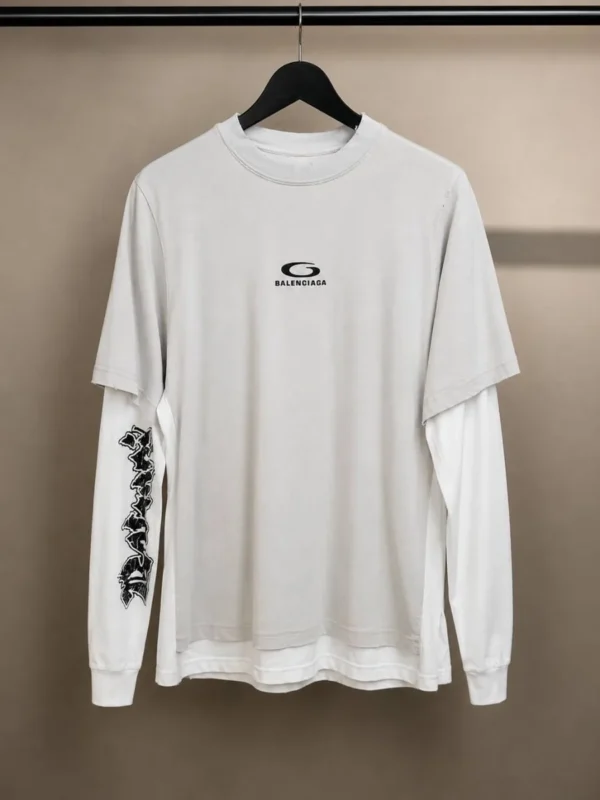 Мужской лонгслив Balenciaga серого цвета, артикул 347426