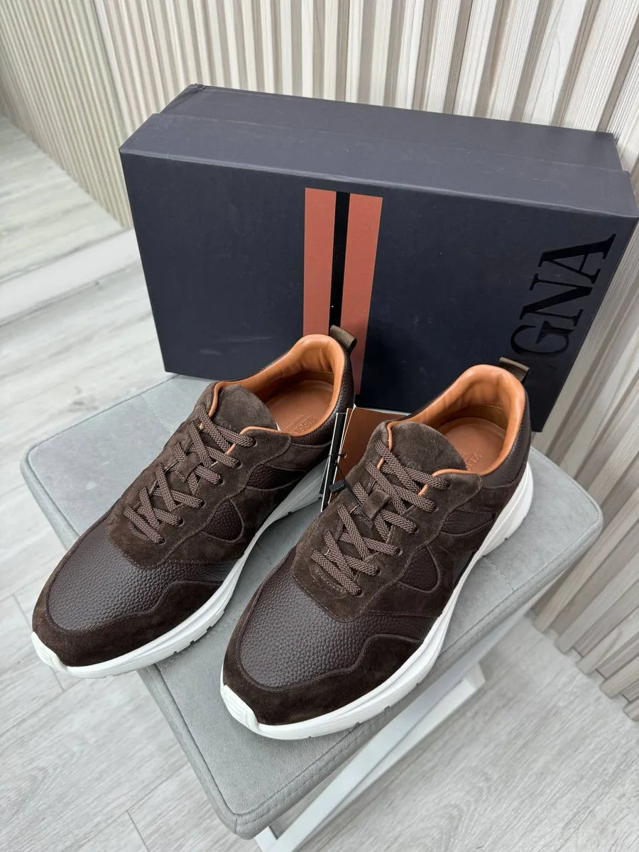 347596_1 Мужские кроссовки Zegna коричневого цвета, артикул 347596