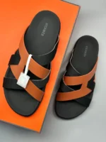Мужские шлепанцы Hermes коричневого цвета, артикул 347615 — фото 4