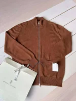 Мужская кофта на молнии Brunello Cucinelli коричневого цвета, артикул 347683