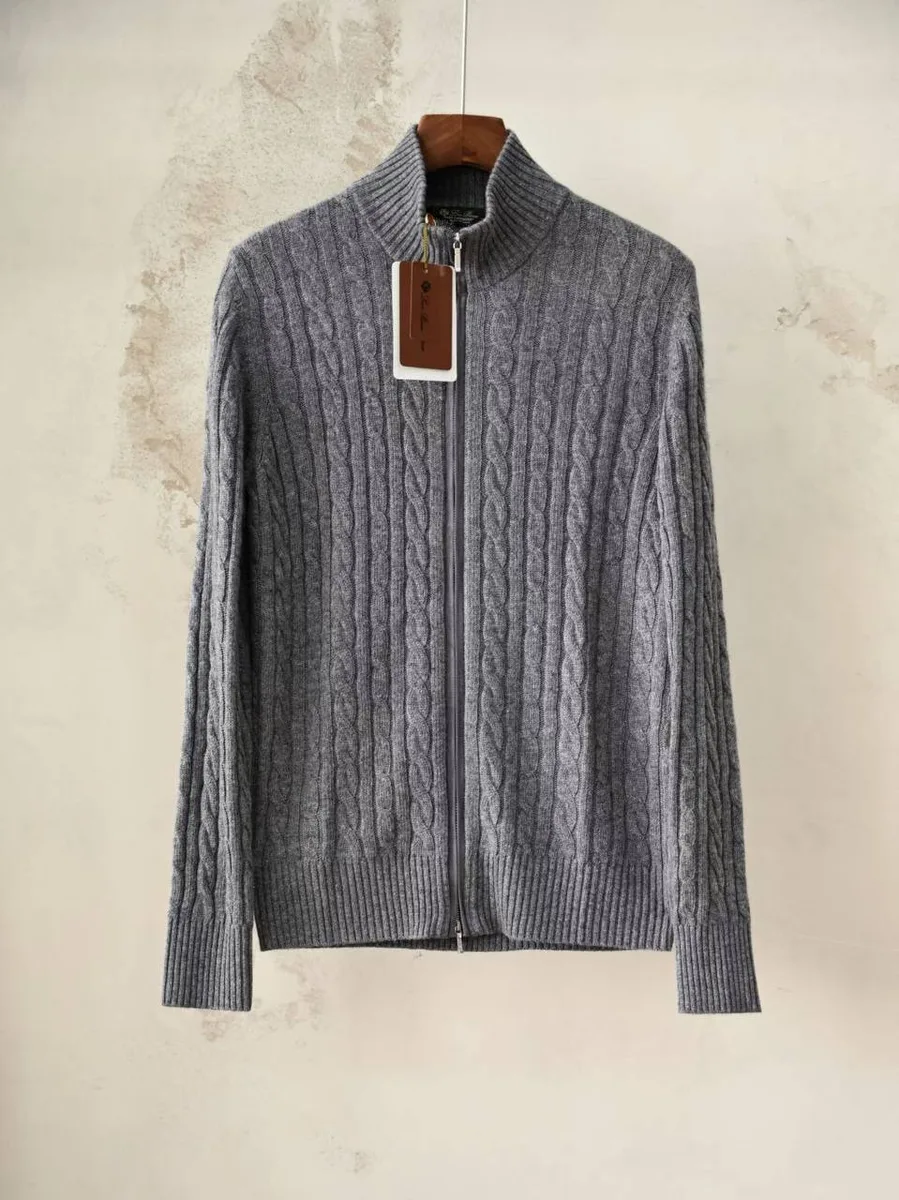 348646_1 Мужской кардиган Loro Piana серого цвета, артикул 348646