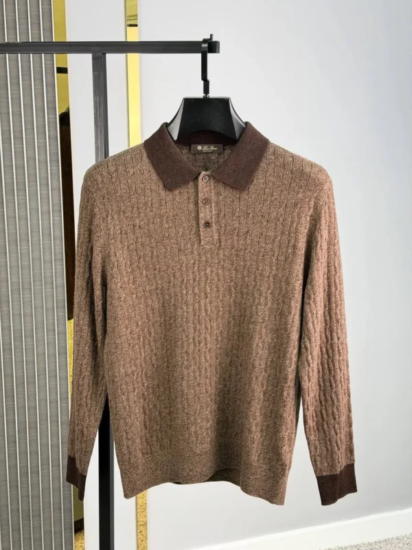 Мужское поло с длинным рукавом Loro Piana коричневого цвета, артикул 348933