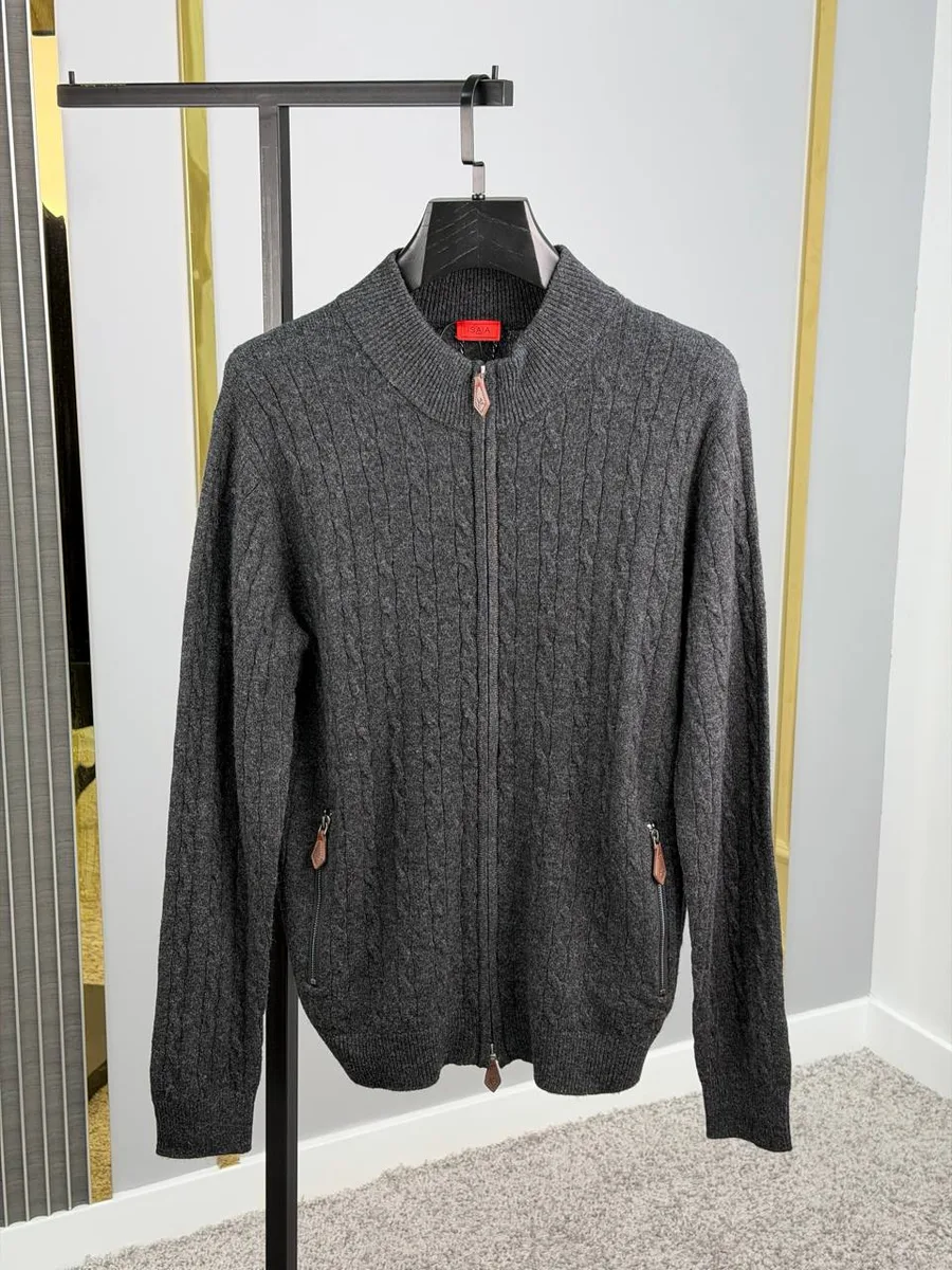 348886_1 Мужской кардиган Isaia серого цвета, артикул 348886