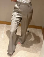 Женские кожаные брюки Hermes серого цвета, артикул 348460