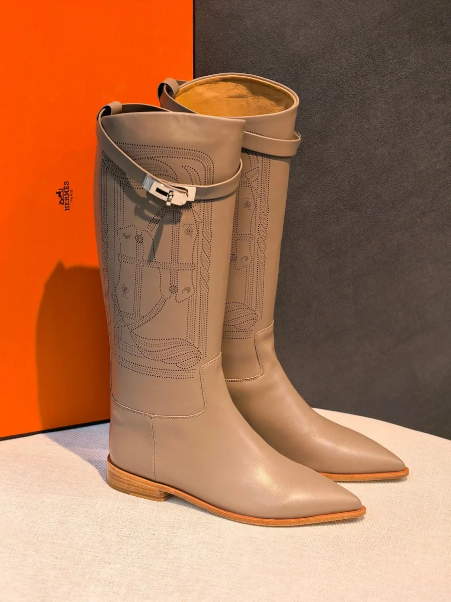 348814_1 Женские сапоги Hermes серого цвета, артикул 348814